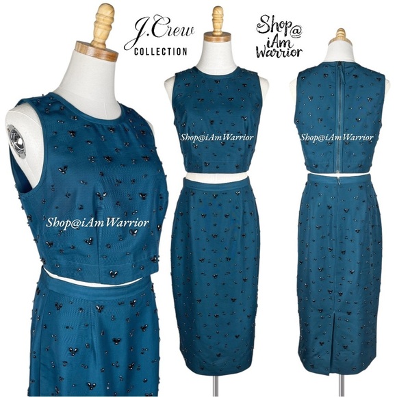 J.Crew Collection 2PC teal beaded crop top & pencil midi skirt *shop@iamwarrior - Picture 4 of 16